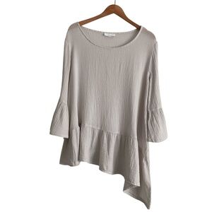 Bryn Walker Gauze Asymmetrical Tunic Top Sz L Gray Ethereal Airy Crinkle Boho